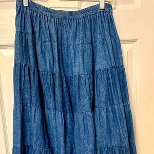 Patricia Wolf Denim Tiered Maxi Skirt Medium